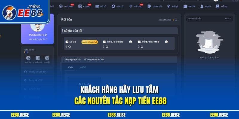 Khách hàng hãy lưu tâm các nguyên tắc nạp tiền EE88
